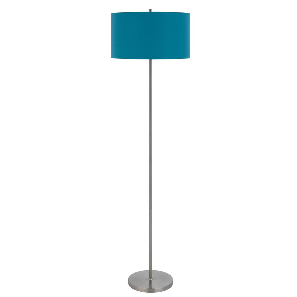 150W 3 Wayt Cromwell Metal Floor Lamp With Aqua Blue Linen Shade. Picture 1