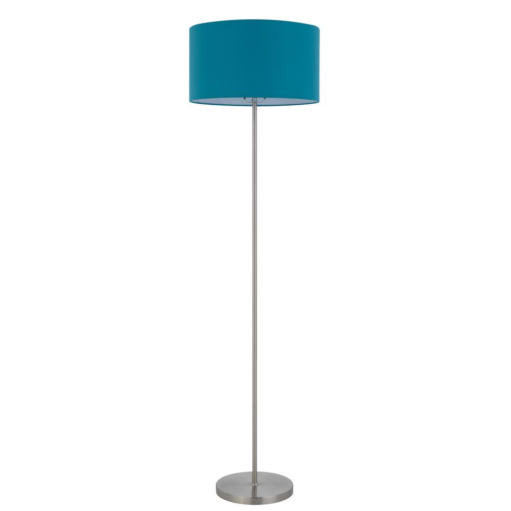 150W 3 Wayt Cromwell Metal Floor Lamp With Aqua Blue Linen Shade. Picture 3