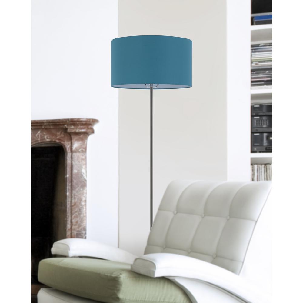 150W 3 Wayt Cromwell Metal Floor Lamp With Aqua Blue Linen Shade. Picture 5