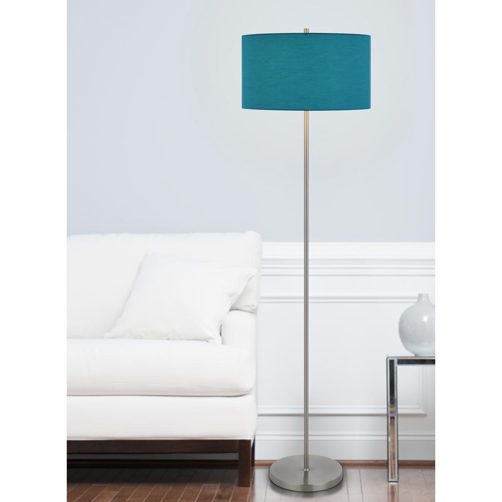 150W 3 Wayt Cromwell Metal Floor Lamp With Aqua Blue Linen Shade. Picture 4