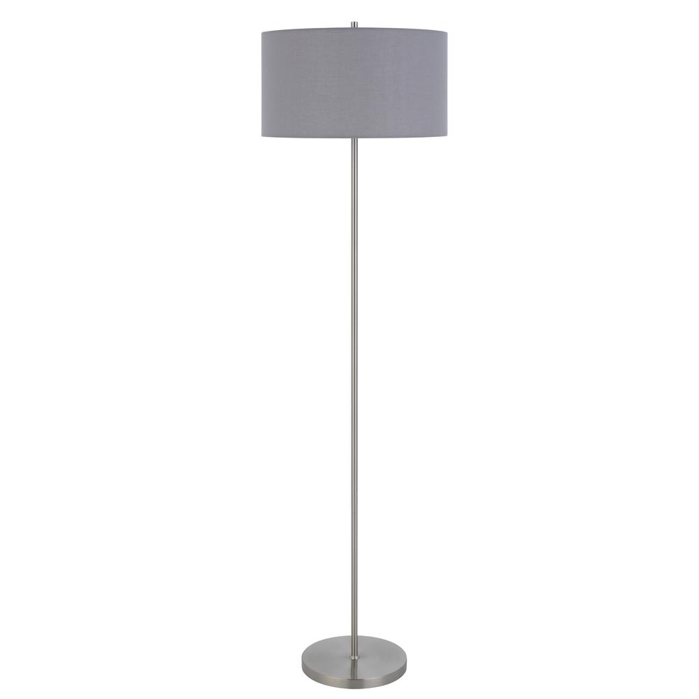 150W 3 Wayt Cromwell Metal Floor Lamp With Gray Linen Shade. Picture 1