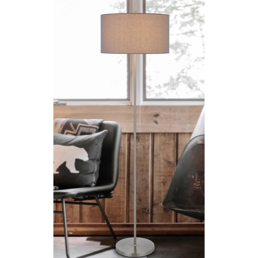 150W 3 Wayt Cromwell Metal Floor Lamp With Gray Linen Shade. Picture 4