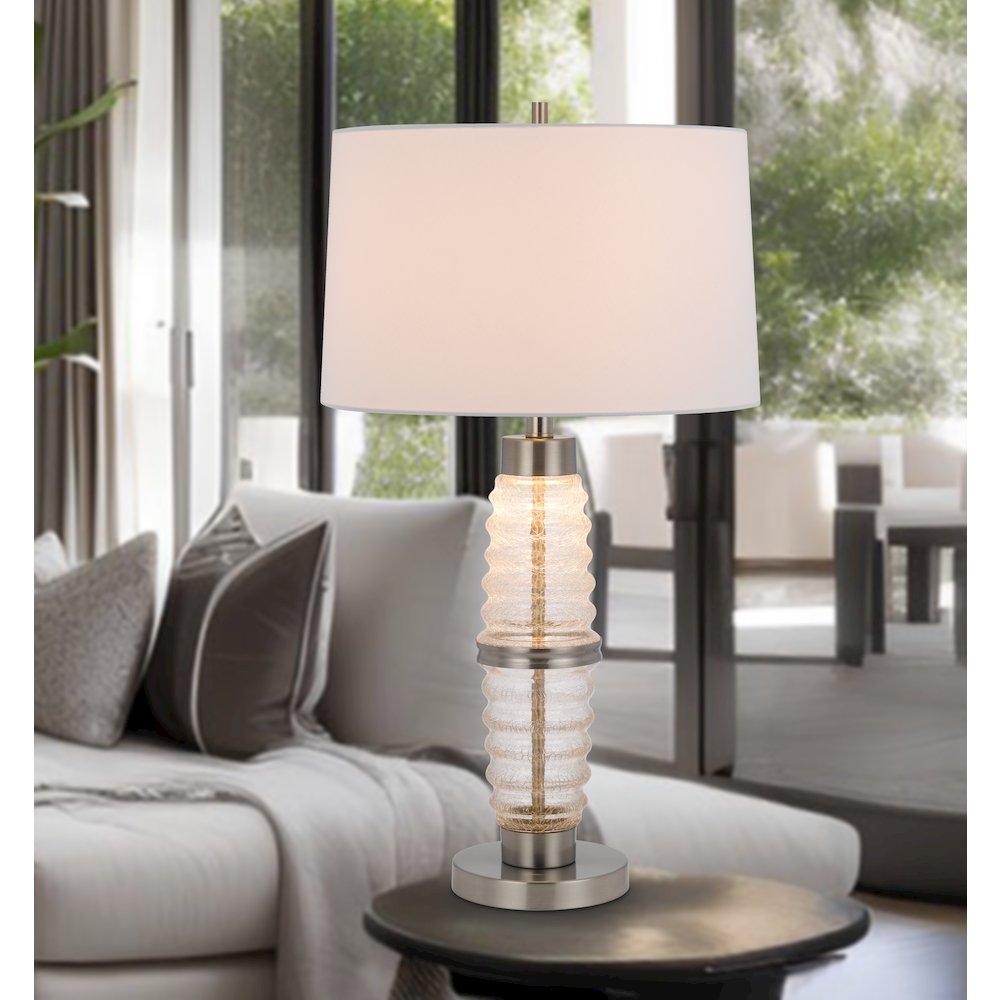 100W 3 way Macon glass table lamp with 2W led night light. Picture 3