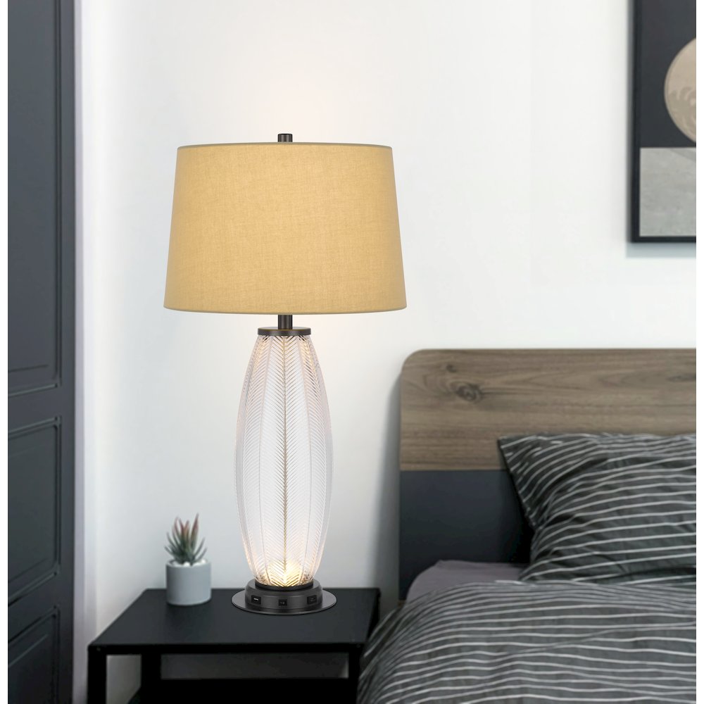 100W led Mansfield glass table lamp with 2W led night light and 2 USB Outlets. Picture 3