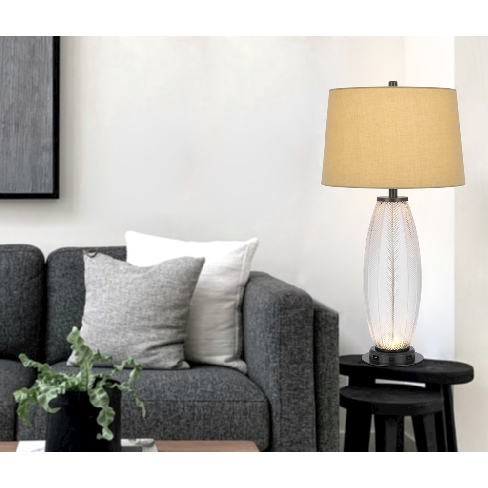100W led Mansfield glass table lamp with 2W led night light and 2 USB Outlets. Picture 4