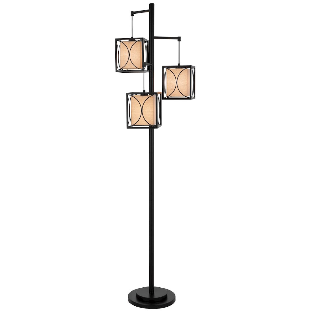 60W x 3 Lantern metal floor lamp with metal framed fabric shades. Picture 1