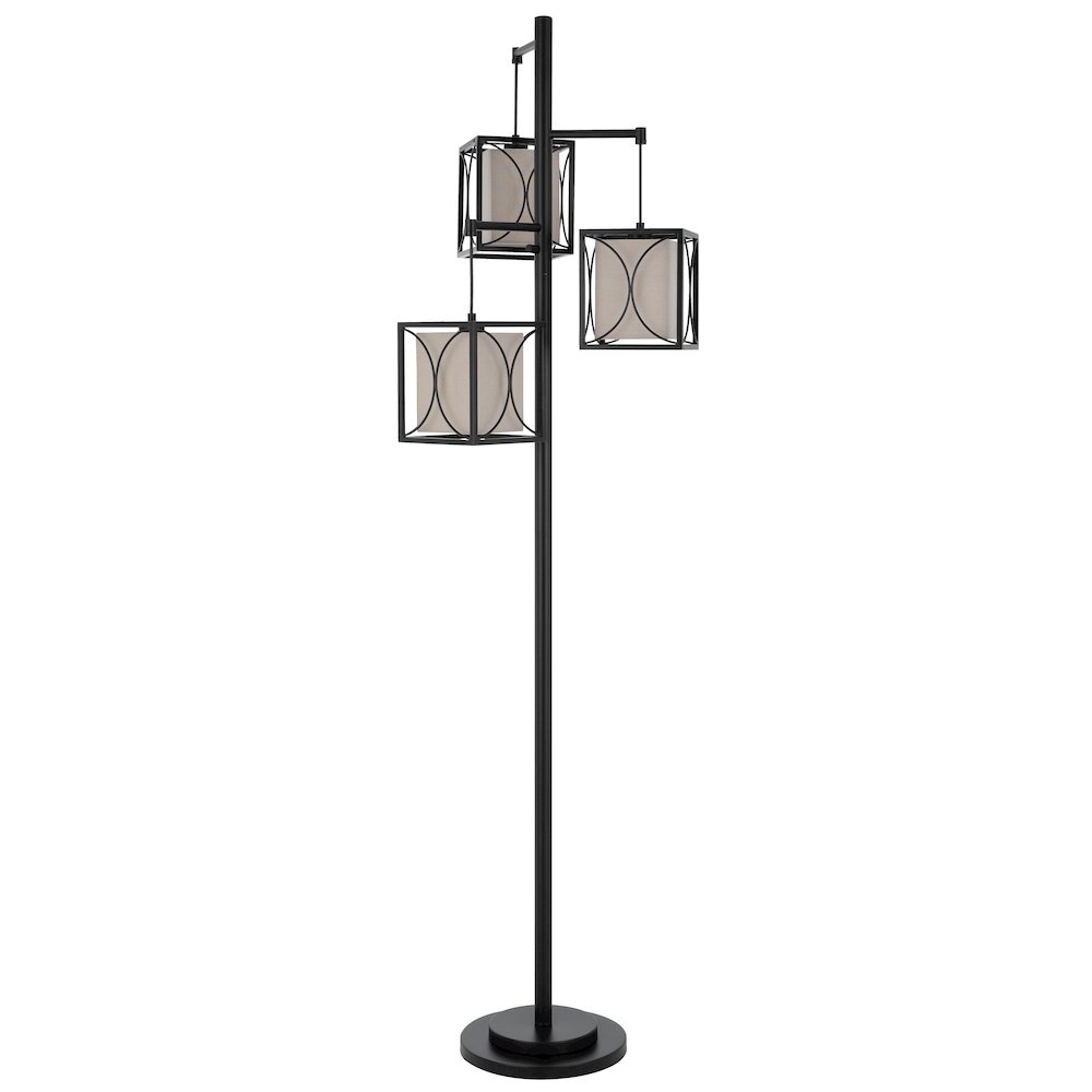 60W x 3 Lantern metal floor lamp with metal framed fabric shades. Picture 2