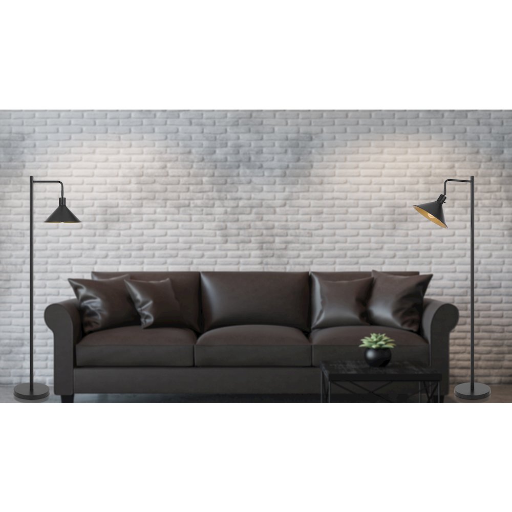 60 Watt Campana Metal Downbridge Floor Lamp in Black. Picture 3