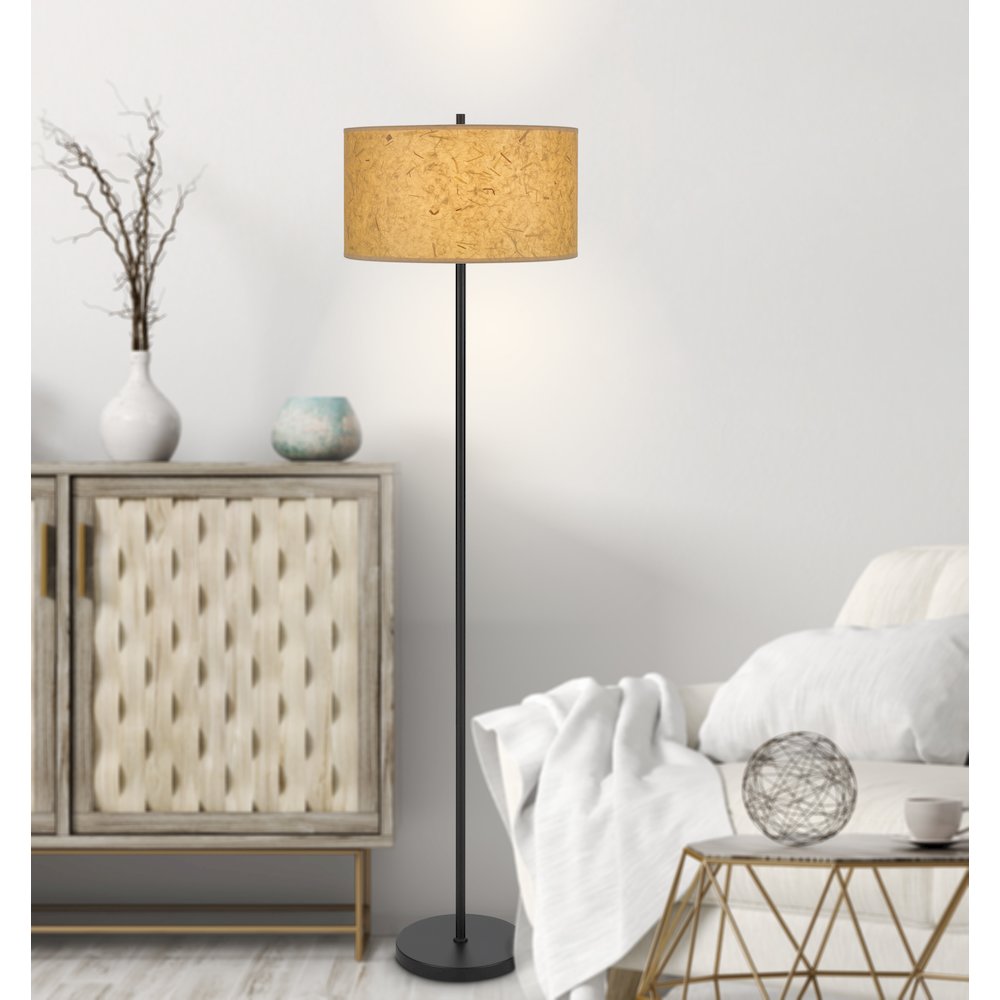 100 Watt Octavia Black Metal Pole Lamp with Kraft Shade. Picture 4