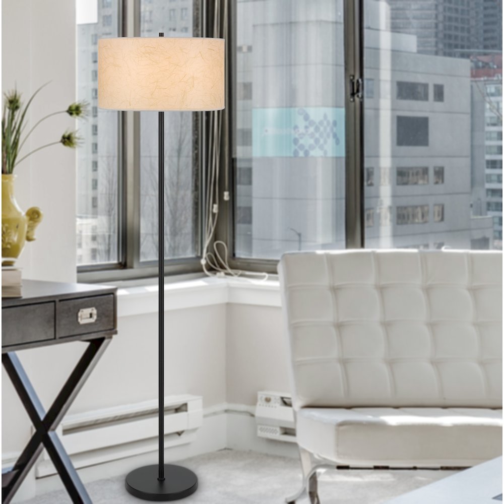 100 Watt Octavia Black Metal Pole Lamp with White Drum String Pattern Shade. Picture 3