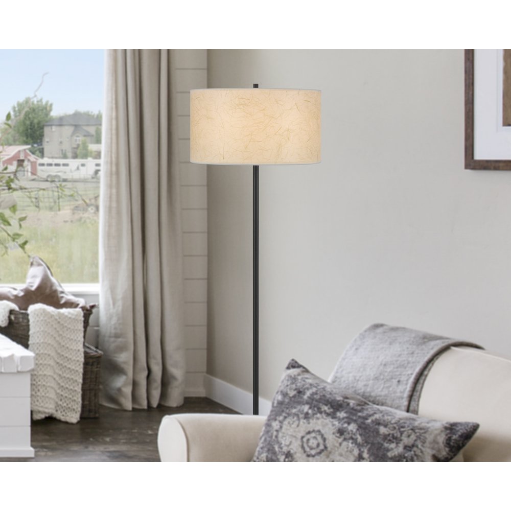 100 Watt Octavia Black Metal Pole Lamp with White Drum String Pattern Shade. Picture 4