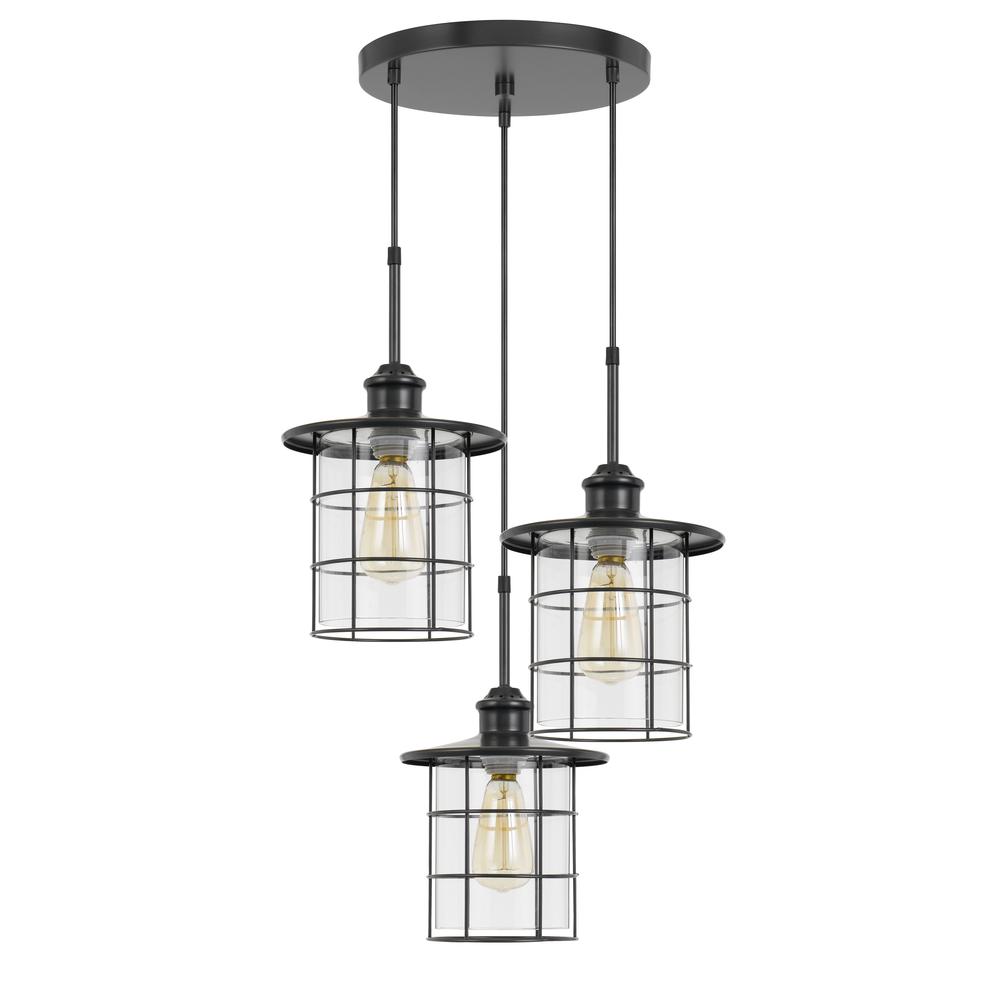 60W x 3 Silverton metal/glass pendant fixture (Edison bulbs included). Picture 1