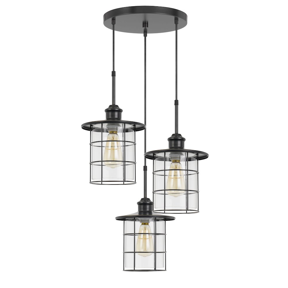 60W x 3 Silverton metal/glass pendant fixture (Edison bulbs included). Picture 1