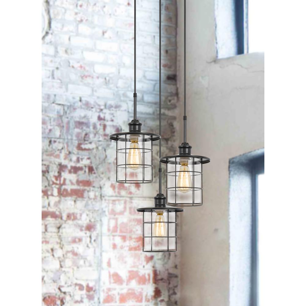 60W x 3 Silverton metal/glass pendant fixture (Edison bulbs included). Picture 2