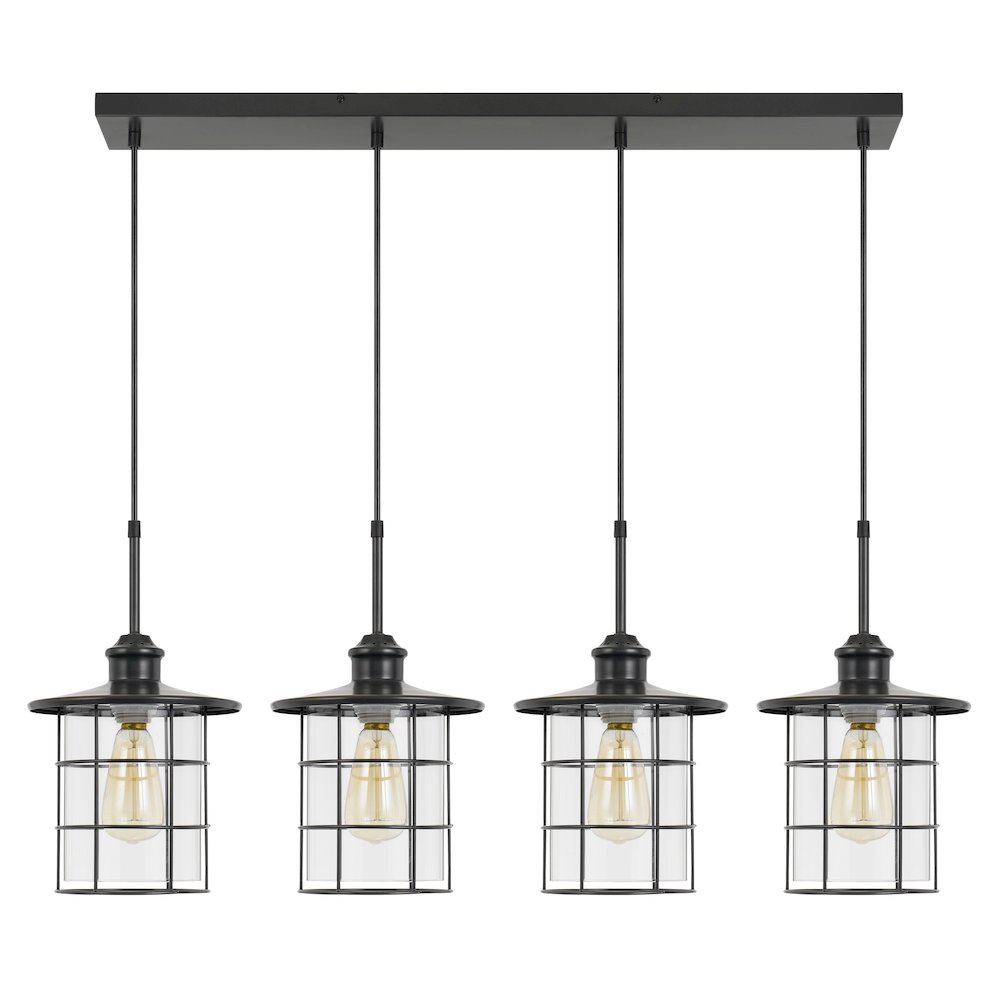 60W x 4 Silverton metal/glass pendant fixture (Edison bulbs included). Picture 1