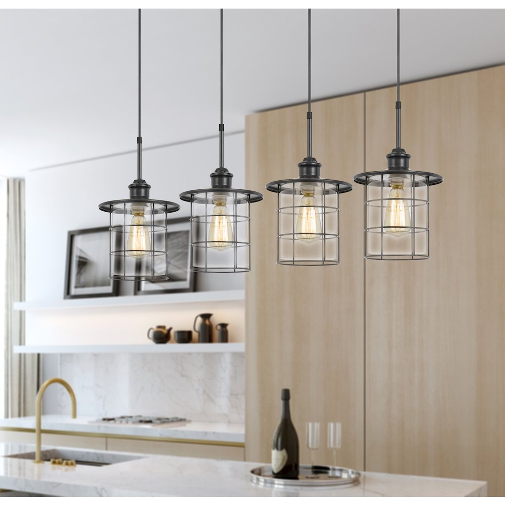 60W x 4 Silverton metal/glass pendant fixture (Edison bulbs included). Picture 2