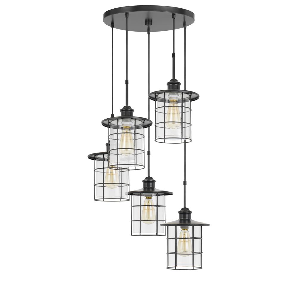 60W x 5 Silverton metal/glass pendant fixture (Edison bulbs included). Picture 1