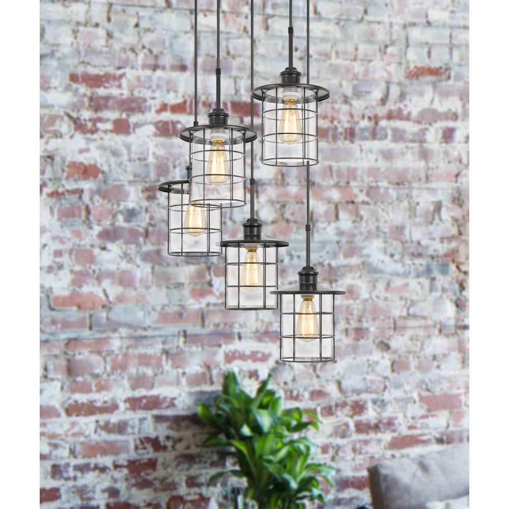 60W x 5 Silverton metal/glass pendant fixture (Edison bulbs included). Picture 2