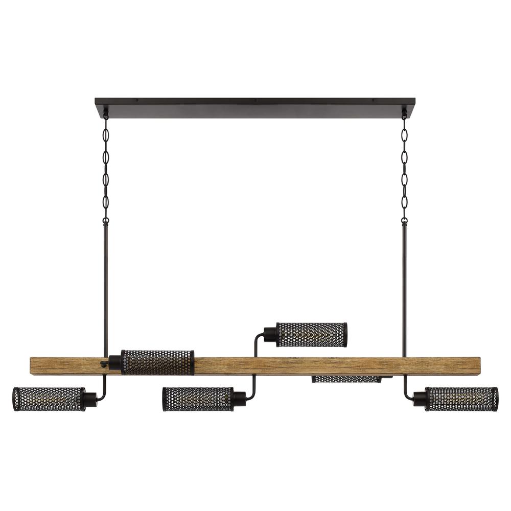 60W x 6 Lenox pine wood island chandelier with metal mesh shades. Picture 1
