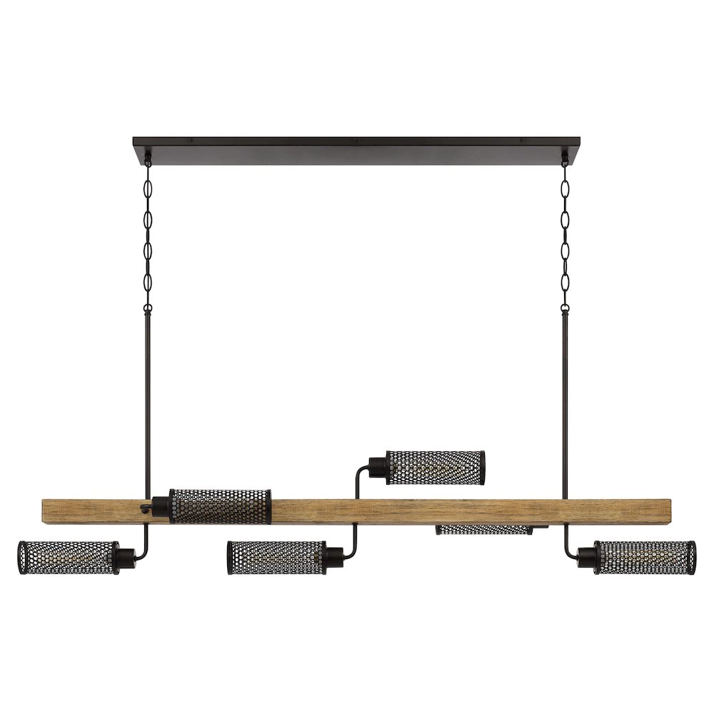 60W x 6 Lenox pine wood island chandelier with metal mesh shades. Picture 1
