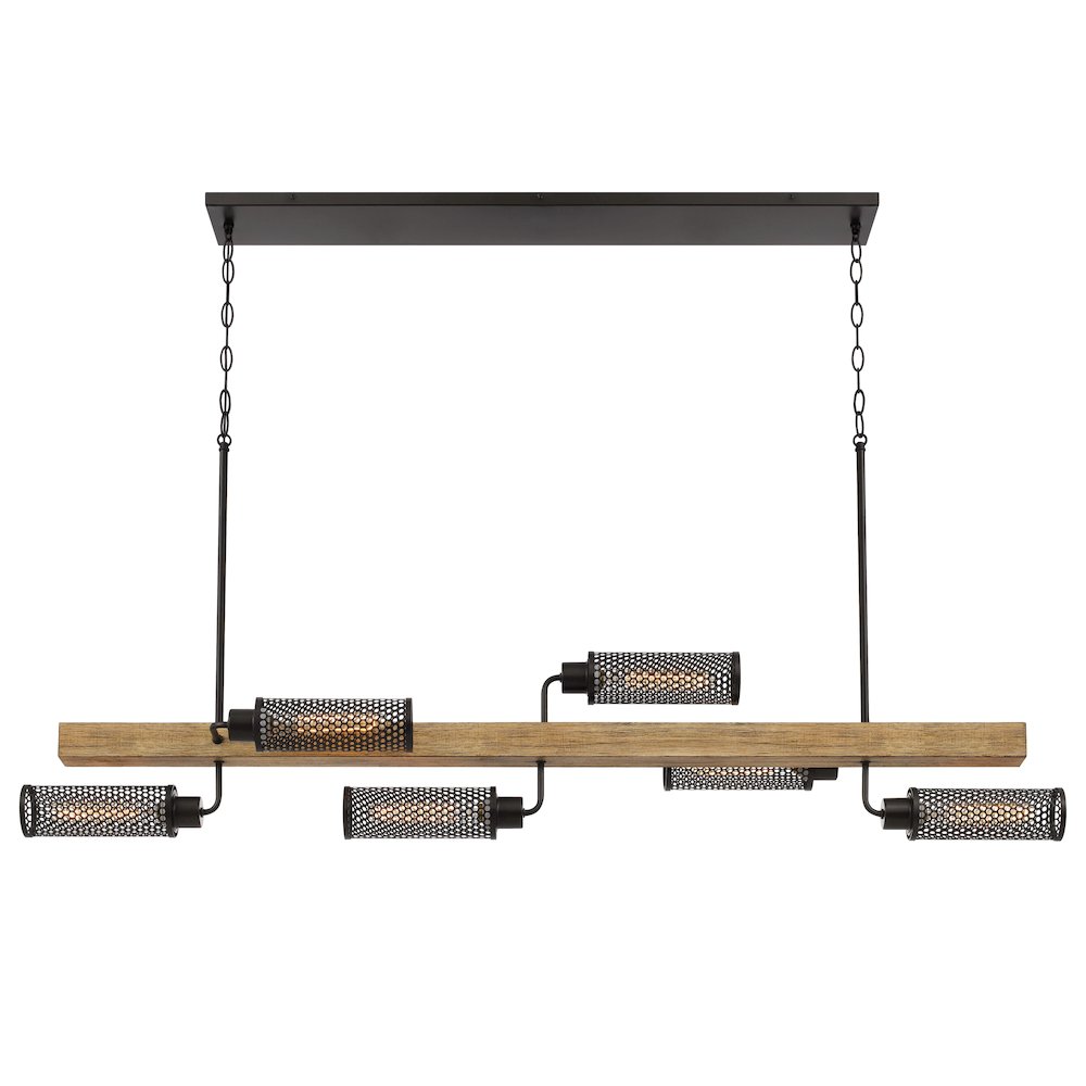 60W x 6 Lenox pine wood island chandelier with metal mesh shades. Picture 2