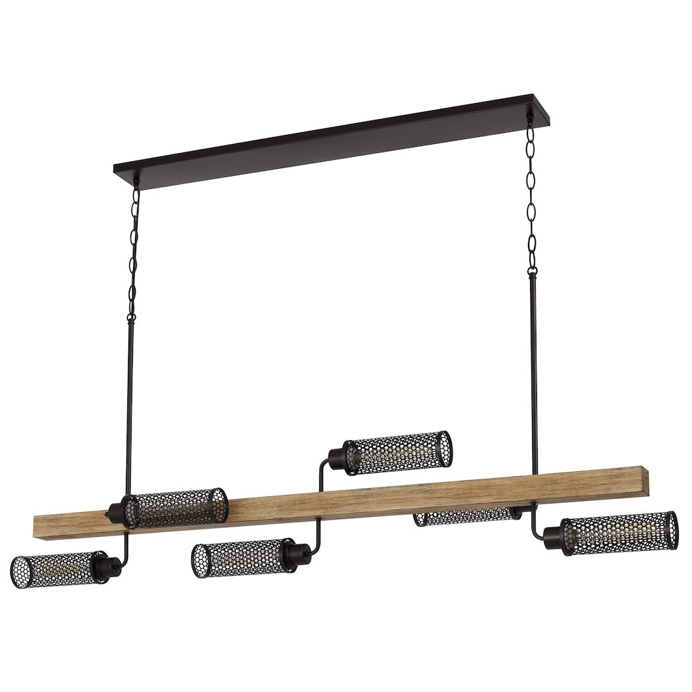 60W x 6 Lenox pine wood island chandelier with metal mesh shades. Picture 5