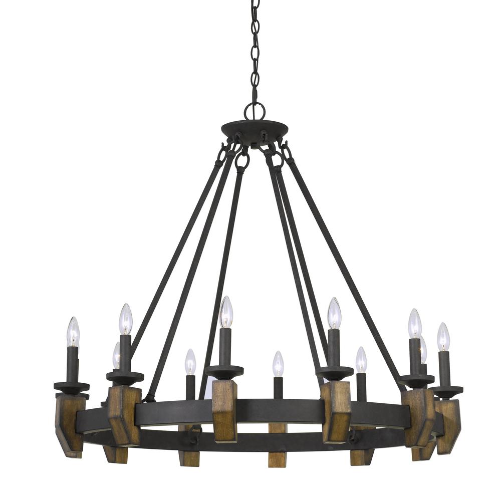 60W X 12 Cruz Metal/Wood Chandelier. Picture 1