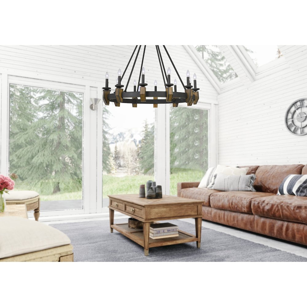 60W X 12 Cruz Metal/Wood Chandelier. Picture 2