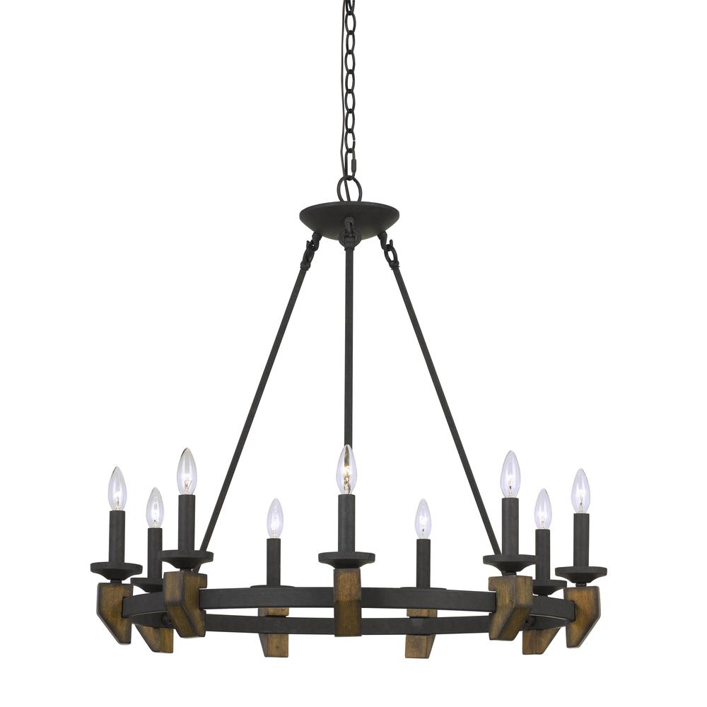 60W X 9 Cruz Metal/Wood Chandelier. Picture 1