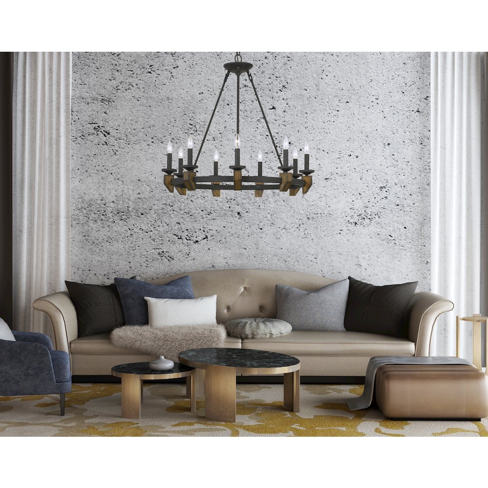 60W X 9 Cruz Metal/Wood Chandelier. Picture 3