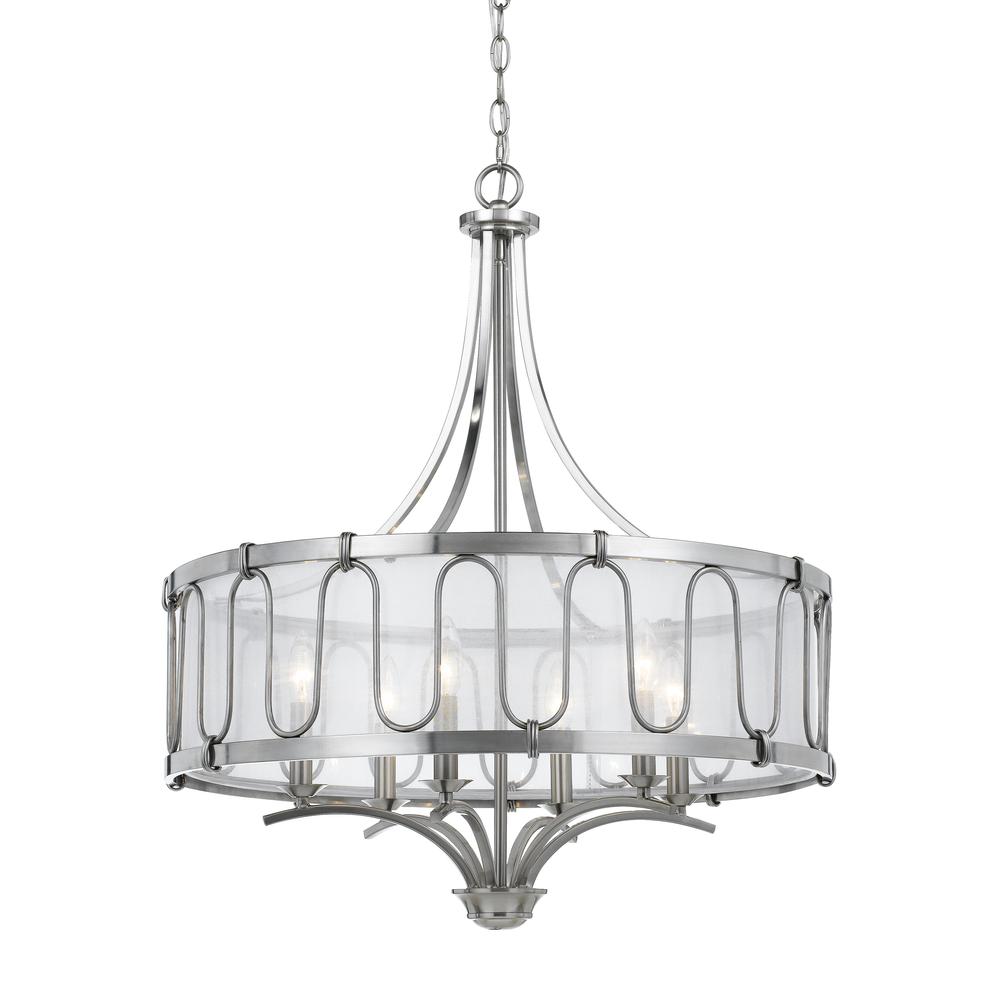 60W X 6 Vincenzametal  Chandelier With Trasparent Fabric Shade. Picture 1