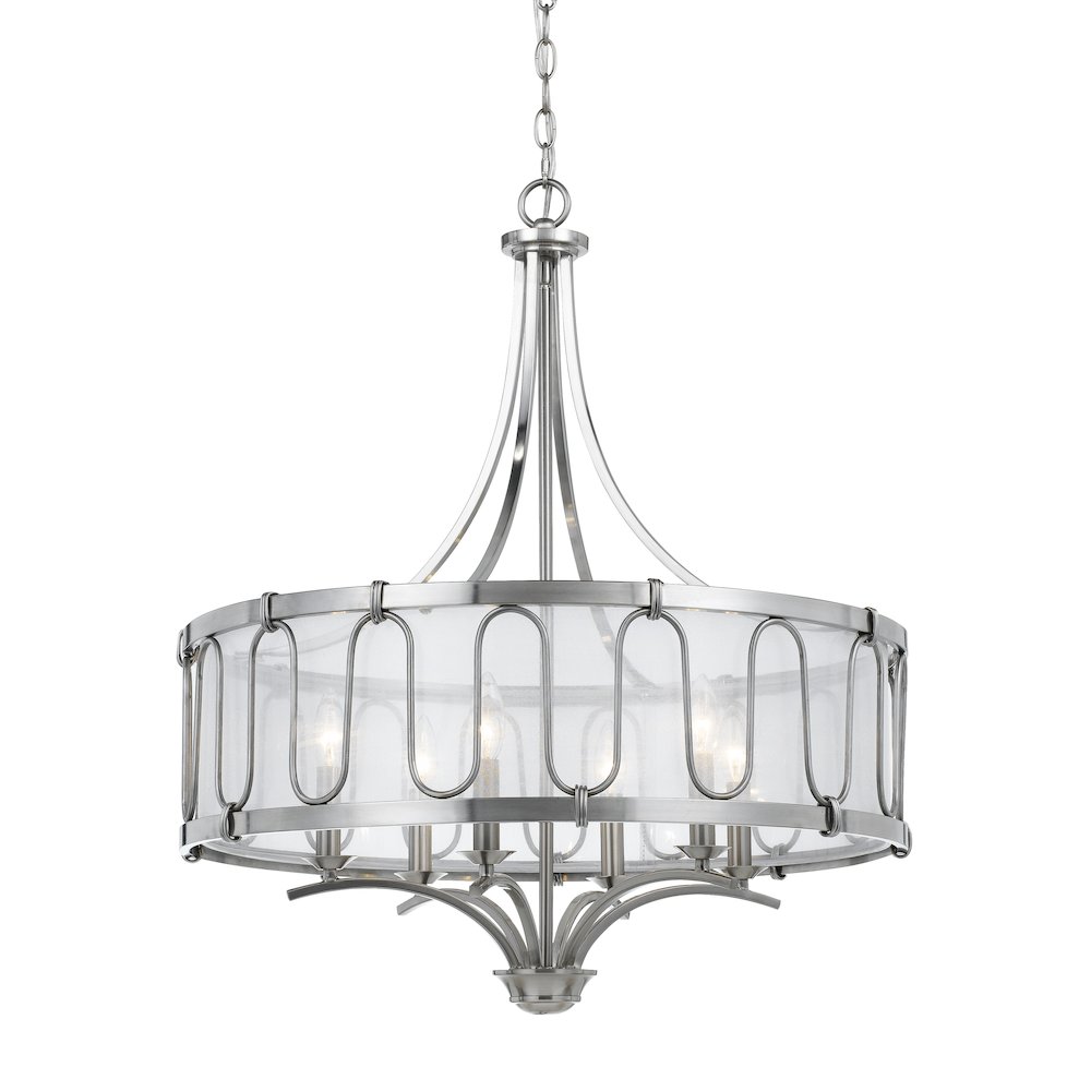 60W X 6 Vincenzametal  Chandelier With Trasparent Fabric Shade. Picture 1