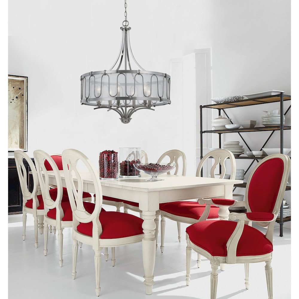 60W X 6 Vincenzametal  Chandelier With Trasparent Fabric Shade. Picture 2