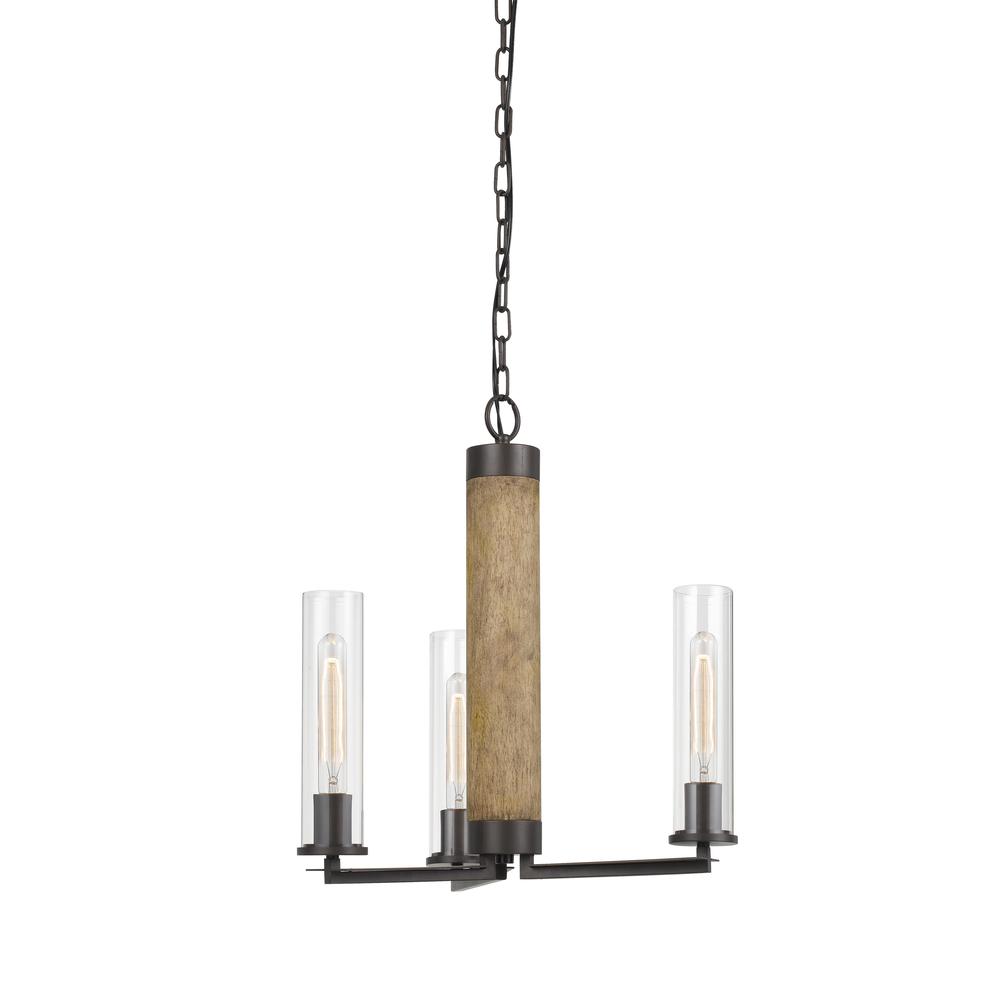 60W X 3 Silverton Metal/Wood 3 Light Chandelier. Picture 1