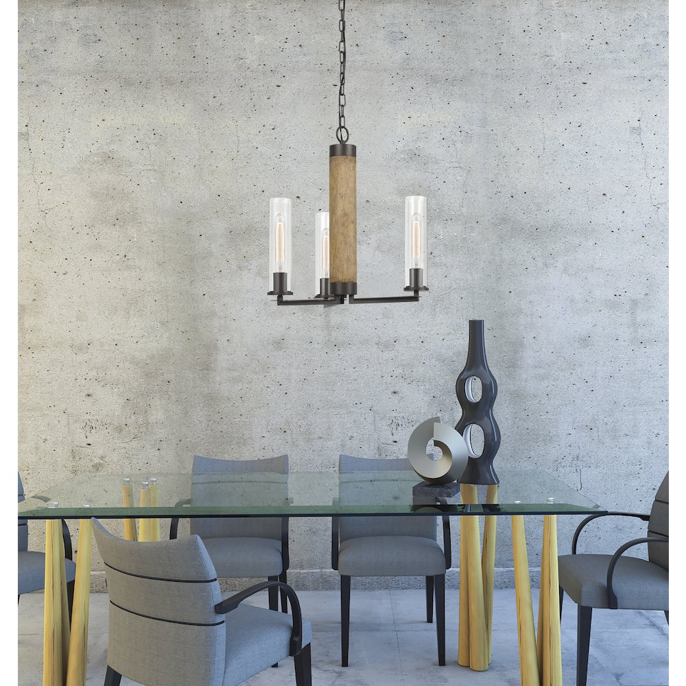 60W X 3 Silverton Metal/Wood 3 Light Chandelier. Picture 2
