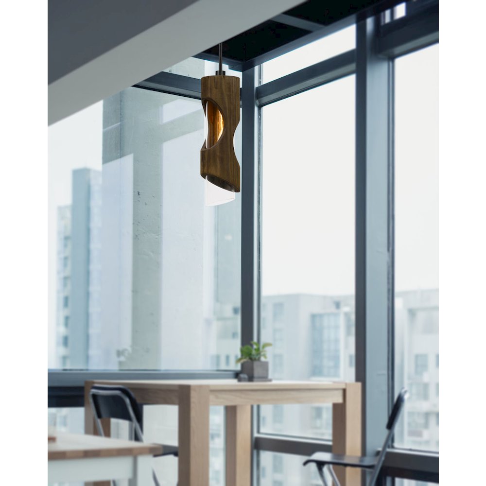 60W Zamora Wood Pendant With Clear Glass Shade (Edison Bulb Not Included). Picture 2