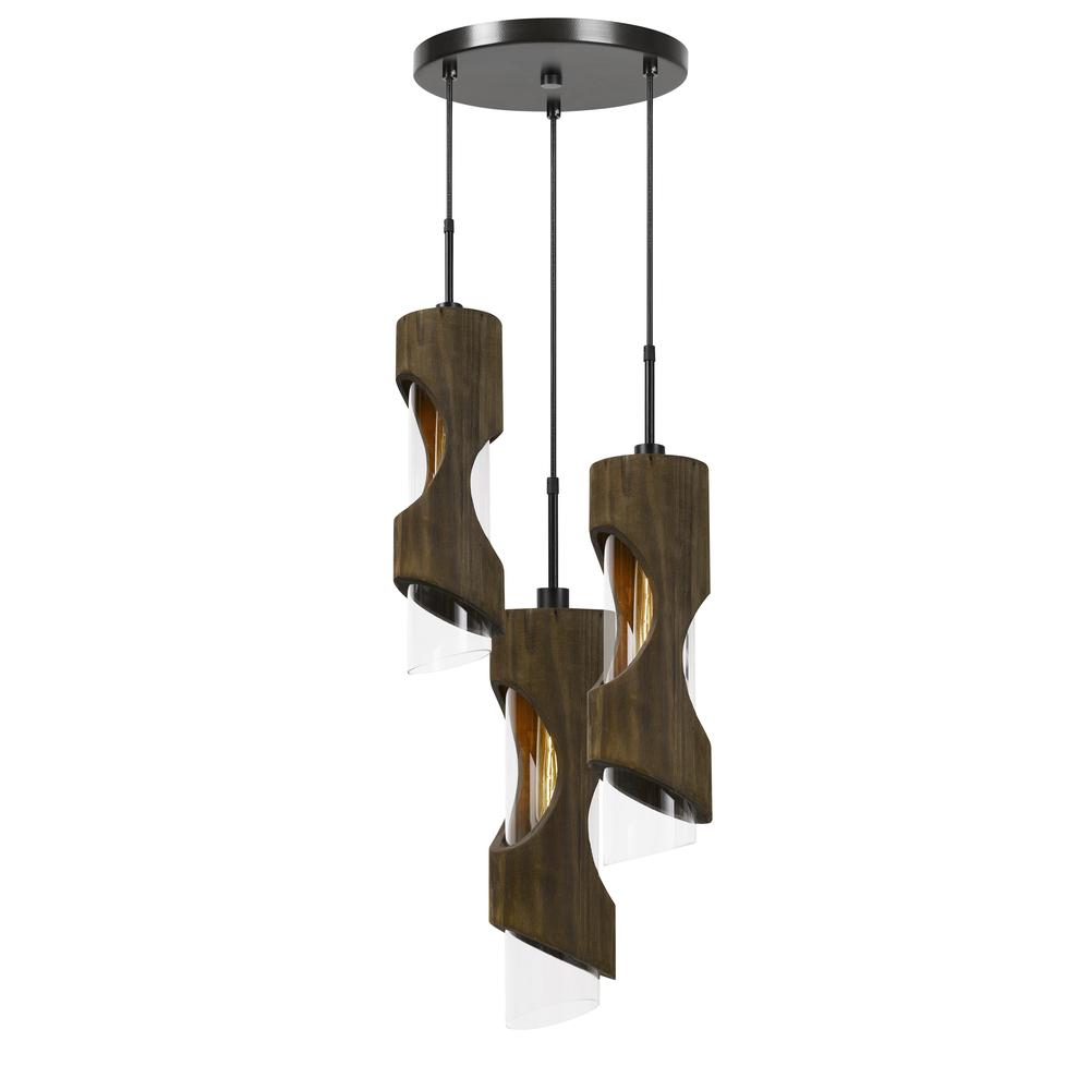 60W X 3 Zamora 3 Light Wood Pendant. Picture 1
