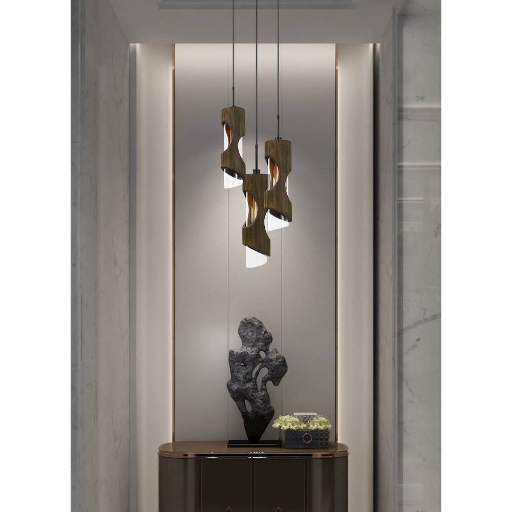 60W X 3 Zamora 3 Light Wood Pendant. Picture 5
