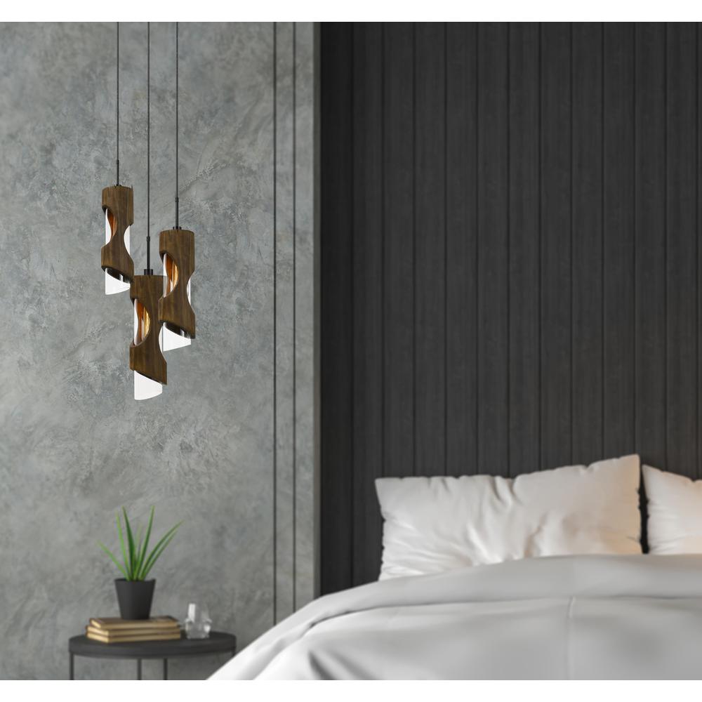 60W X 3 Zamora 3 Light Wood Pendant. Picture 2