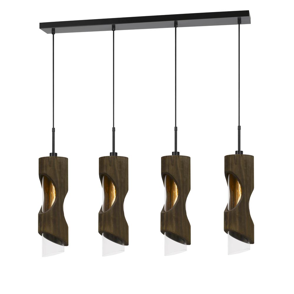 60W X 4 Zamora 4 Light Wood Island Style Fixture (Edison Bulbs Not Included). Picture 1