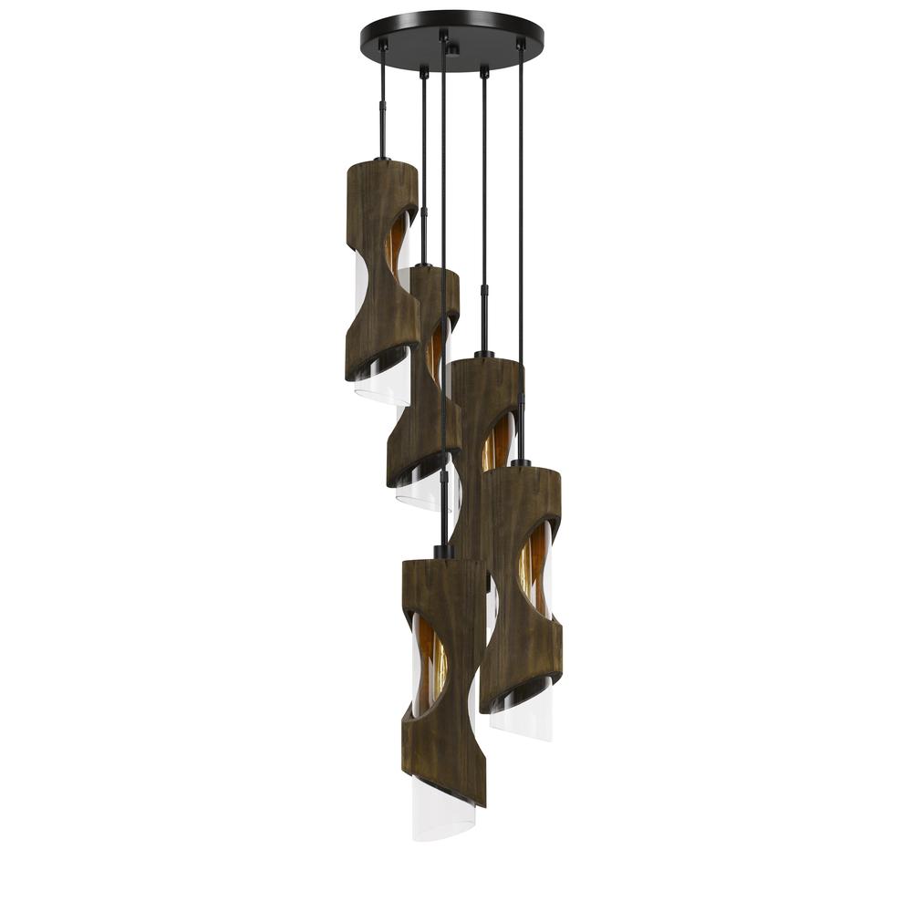 60W X 5 Zamora 5 Light Wood Pendant. Picture 1
