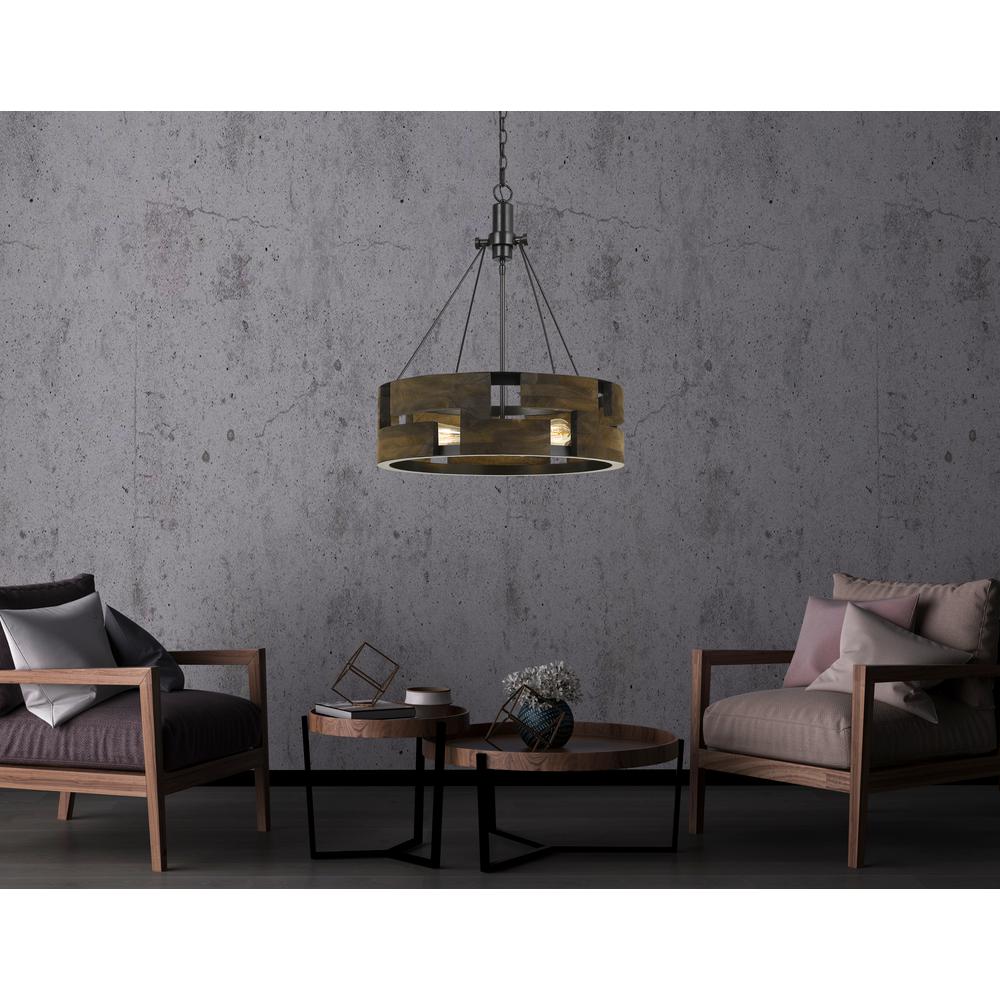 60W X 3 Bradford Metal And Wood Chandelier (Edison Bulbs Not Included). Picture 2