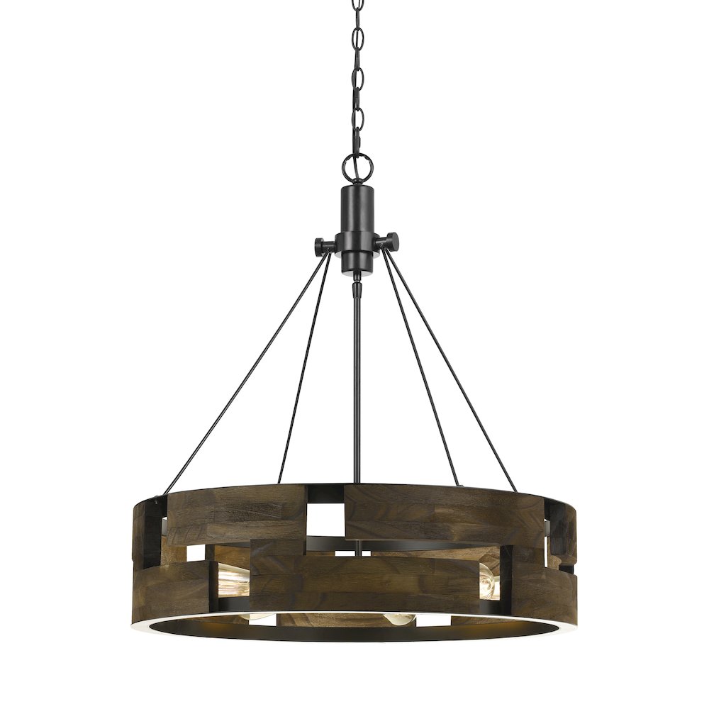 60W X 6 Bradford Metal And Wood Chandelier (Edison Bulbs Not Included). Picture 1