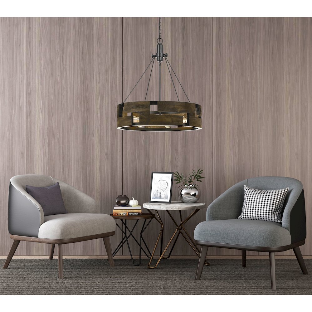 60W X 6 Bradford Metal And Wood Chandelier (Edison Bulbs Not Included). Picture 5