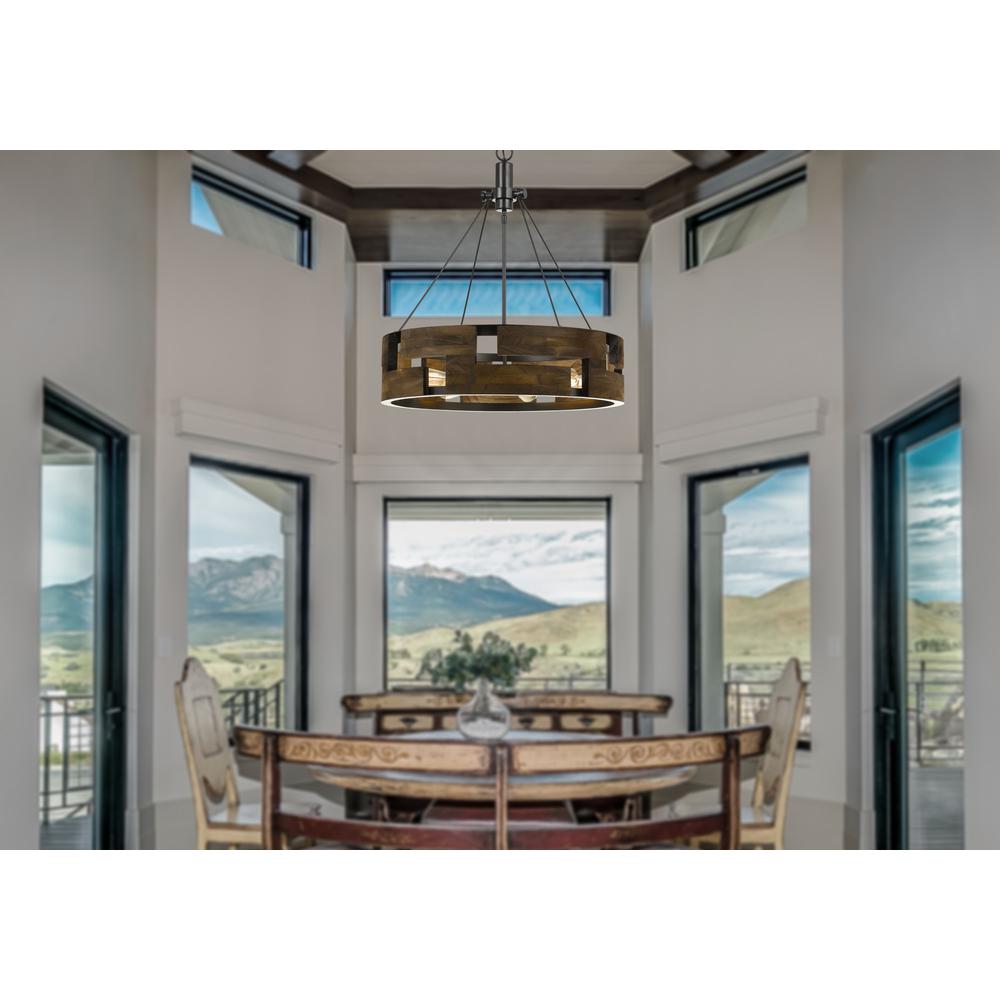 60W X 6 Bradford Metal And Wood Chandelier (Edison Bulbs Not Included). Picture 2