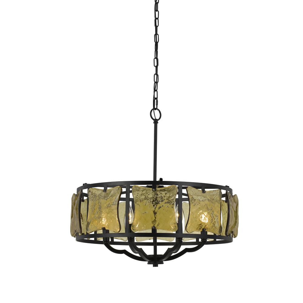 60W X 6 Revenna Forged Iron Chandelier With Hand Crafted Glass. Picture 1
