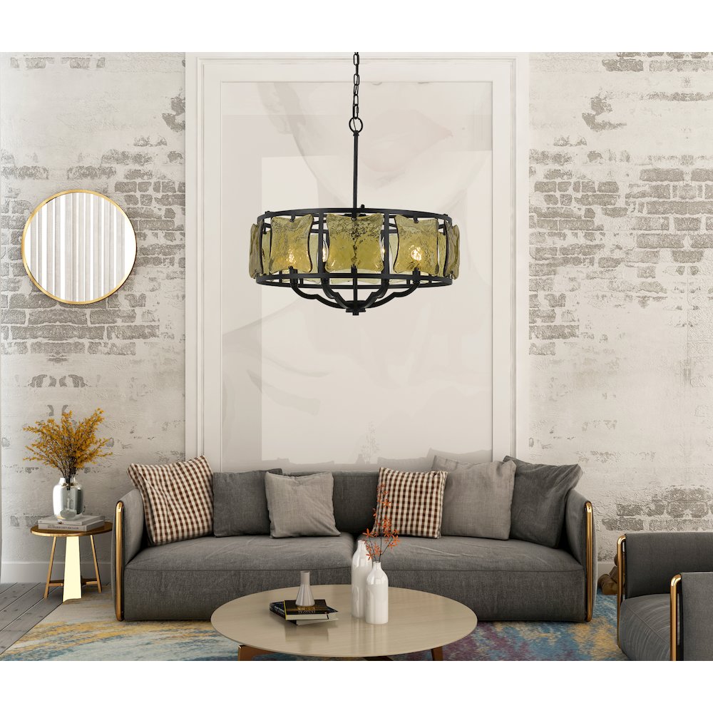 60W X 6 Revenna Forged Iron Chandelier With Hand Crafted Glass. Picture 5