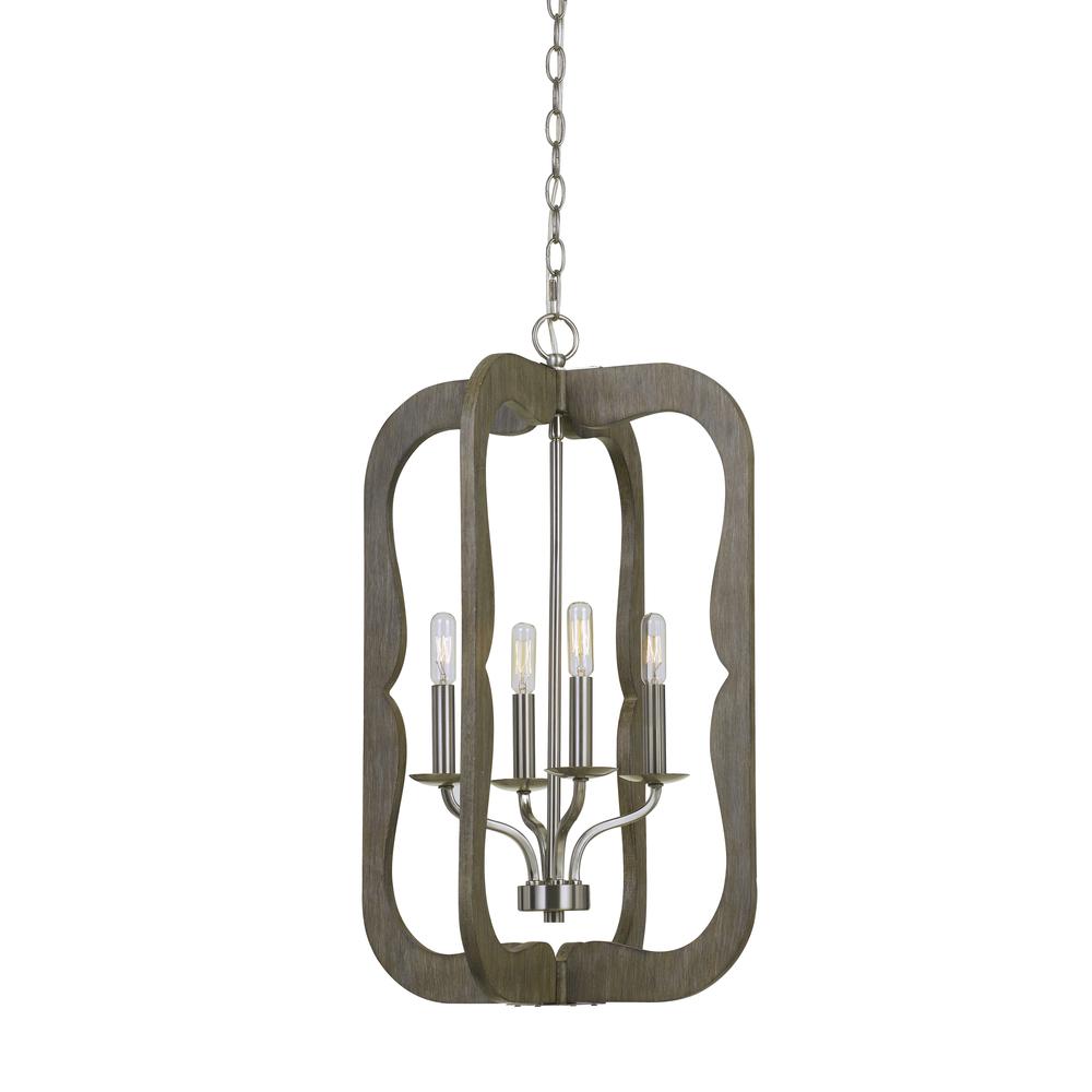 40W X 4 Portici Wood Pendant Fixture (Edison Bulbs Not Included). Picture 1