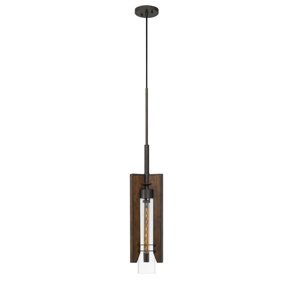 60W Almeria Wood/Glass Pendant Fixture (Edison Bulb Not Included). Picture 1