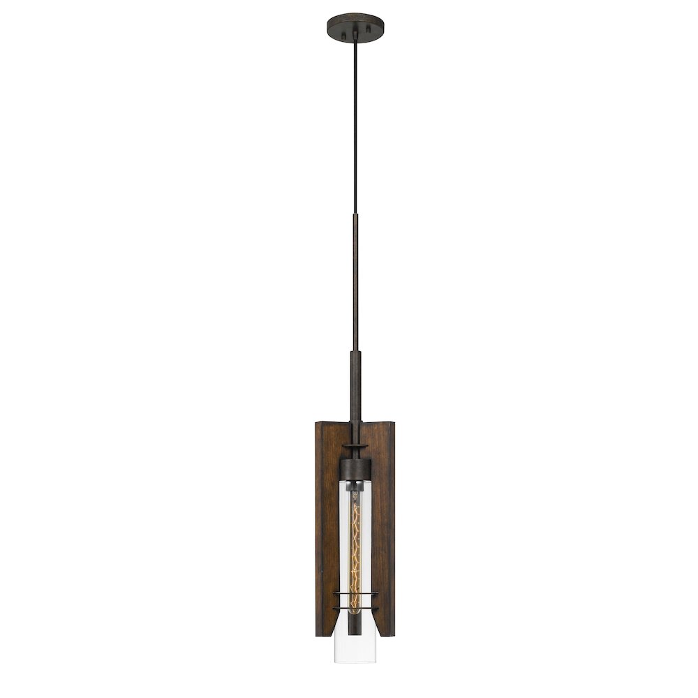 60W Almeria Wood/Glass Pendant Fixture (Edison Bulb Not Included). Picture 1